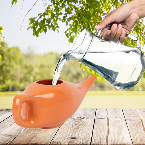 Image of PAXMAX Porcelain Ceramic Neti Pot for Sinus, Jal Neti pots for Nasal Cleansing, Nose congestion and Passages Jala kriya (Orange)