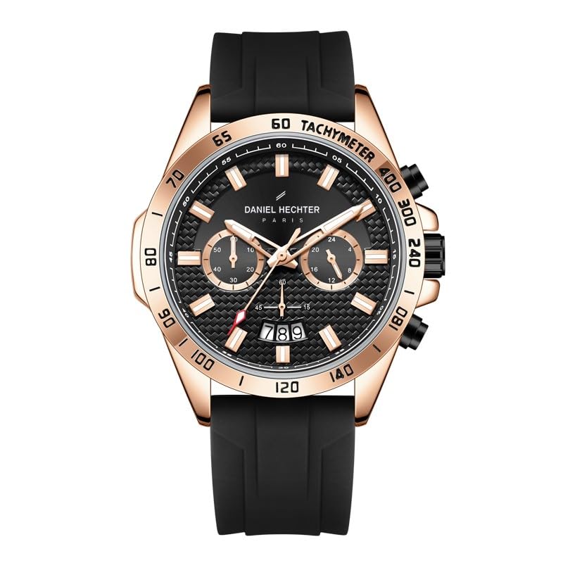 Image of Daniel Hechter Paris Pantheon Collection Pantheon Collection Unique Multifunctional Watch for Men with Textured Round Dial Silicon Strap & Date Indicator-DHM1010