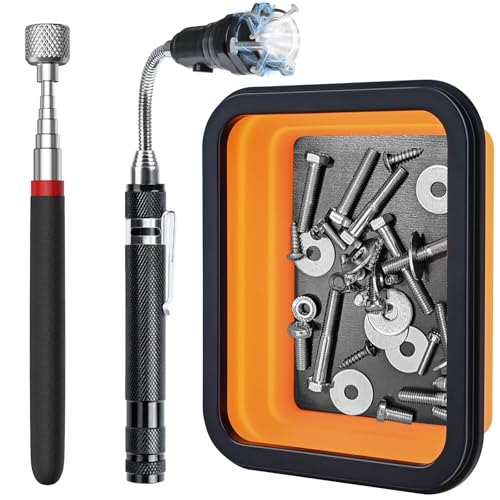 3PCS Kit d'outil Magnétique Télescopique, Preciva 15LB Gadget Magnétique Extensible 77cm, 360° LED Rétractable Outil Magnétique 58cm, Plateau de...