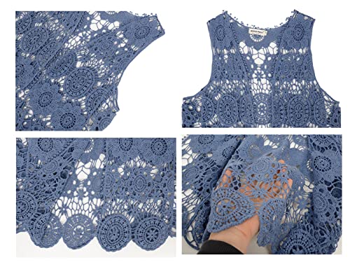 Image of Anna-Kaci Lace Front Open Sleeveless Top Cardigan Crochet Vest Cover up Summer Beachwear