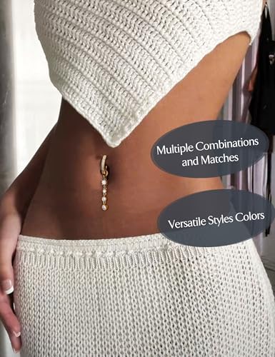 Floating Belly Button Ring Gold 𝐃𝐚𝐧𝐠𝐥𝐞 Surgical Stainless Steel Navel Piercing Set Hypoallergenic Summer Jewelry for Women4