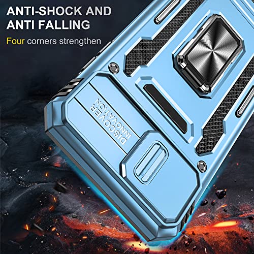Image of Slide Camera Cover with Ring Holder Mobile Phone Case Cover for iPhone 7 Plus / 8 Plus (Blue)