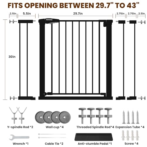 Image of Mumeasy Baby Gate with Door, 29.7-43 inch Auto Close Dog Gate for Doorways