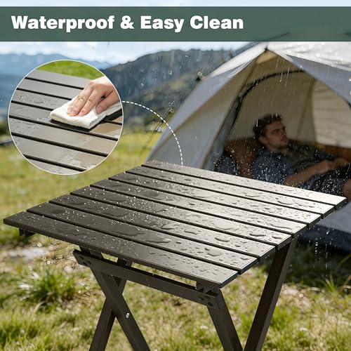 SunnyFeel Compact Folding Camping Table, Aluminum Lightweight Foldable Camp Tables, Outdoor Travel Picnic BBQ for 2 People, Brown by SUNNYFEEL - Image 3