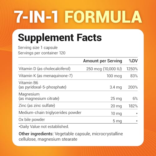 Dr. Berg Maximum Strength 7-in-1 Vitamin D3 K2 10,000 IU | Naturally Derived D3 | 4X Lab-Tested & Verified | High Absorption Formula | K2 D3 Vitamin Supplement - 120 Capsules