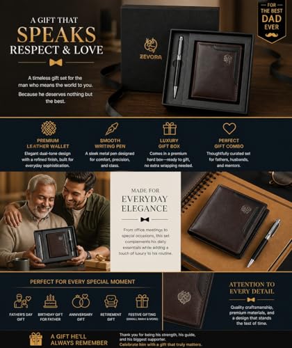 Image of ZEVORA 2 in 1 Gift Combo Set for Men - Leather Wallet with Pen - Gift Box for Birthday, Anniversary, Corporate & Festive Gifting