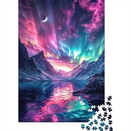 Puzzle de 1000 piezas para noches relajantes en familia con diseño de lago y aurora boreal