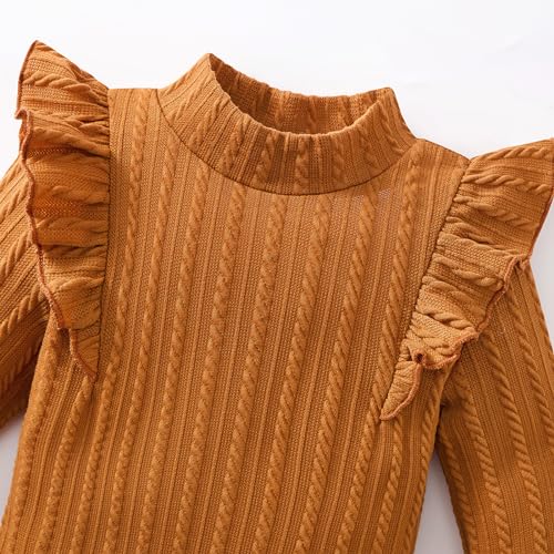 Image of Weixinbuy Toddler Girl Fall Winter Clothes Solid Long Sleeve Ribbed T-Shirt Knit Tops Plaid Button Mini Skirts Set Outfits