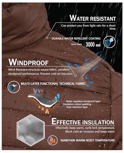 Image of SPOSULEI Men Puffer Jacket Packable Lightweight Winter Jackets Coats Outdoor Waterproof Insulated Jackets