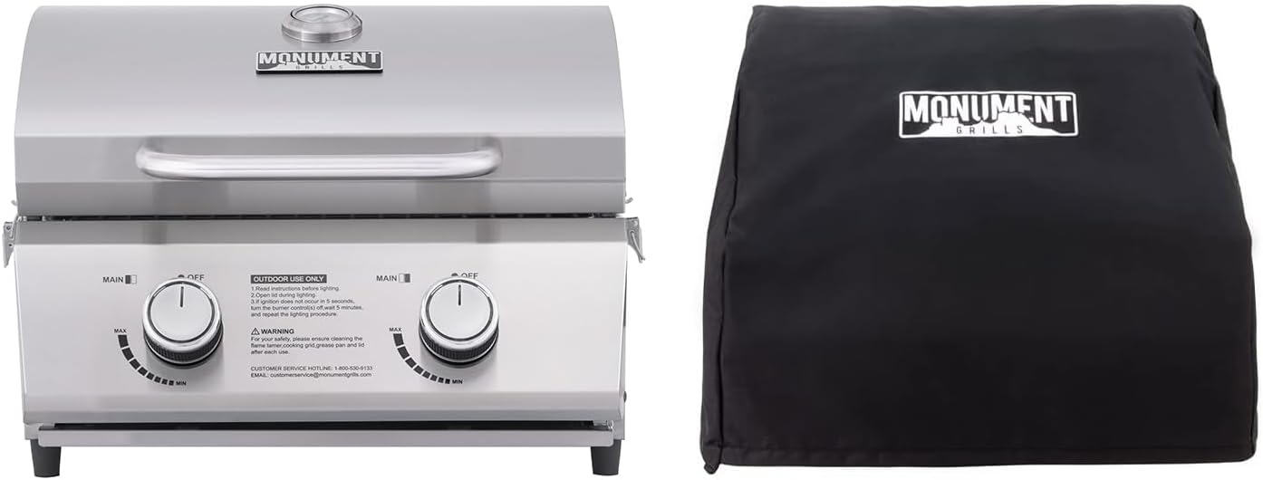 Monument Grills Tabletop Propane Gas Grill for Outdoor Portable Camping Cooking with BBQ Cover(2 items)