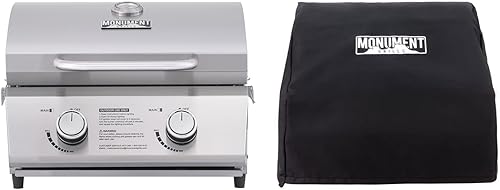Monument Grills Tabletop Propane Gas Grill for Outdoor Portable Camping Cooking with BBQ Cover(2 items)