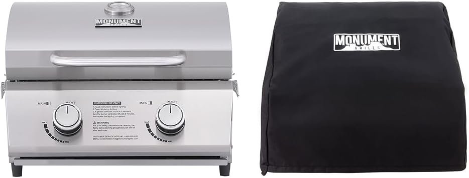 Monument Grills Tabletop Propane Gas Grill for Outdoor Portable Camping Cooking with BBQ Cover2 items