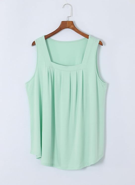 Eytino Women Plus Size Tank Tops Summer Casual Square Neck Sleeveless Blouse Shirts(1X-5X)