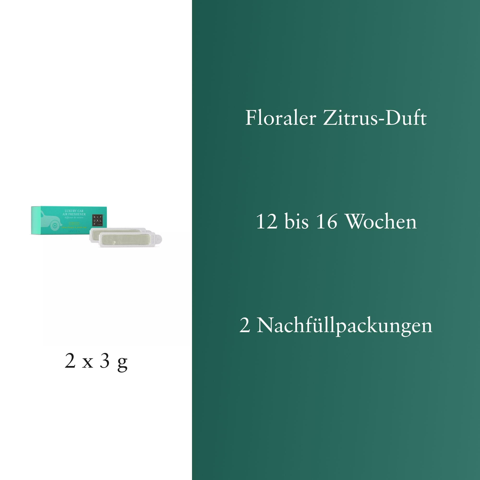 RITUALS Karma Pack Recargas de Ambientador de Coche – 2 Recargas – Flor de Loto y Té Blanco – 2 x 3 g – sin soporte de madera