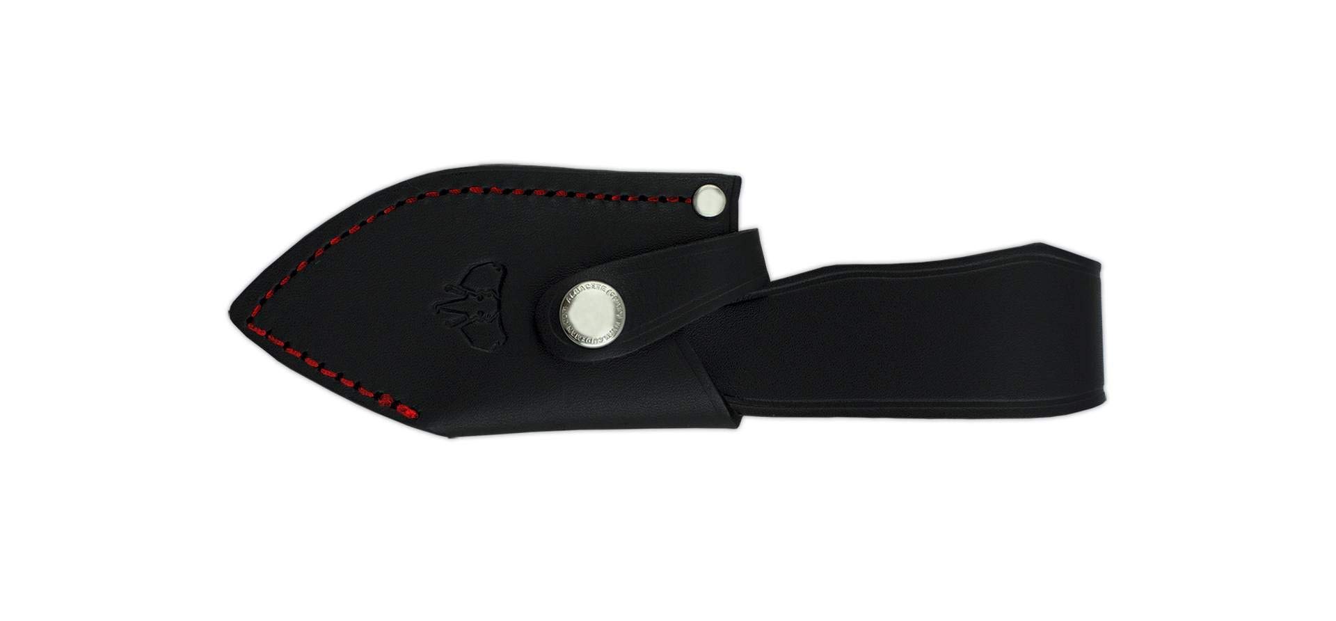 Cudeman Cuchillo 115-B* Mini Boina Verde hoja de acero inox ACX-380 de 9 cm empuñadura de micarta negra de 10 cm funda de cuero para caza, pesca, supervivencia y bushcraft + Portabotellas regalo