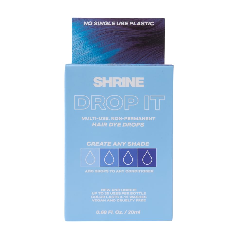 Shrine Drop It BLUE Hair Dye Drops | Semi-Permanent Vegan Customisable Hair Colour | Mix with Conditioner | Vegan & Cruelty-Free | Temporary Hair Dye | 20ml
