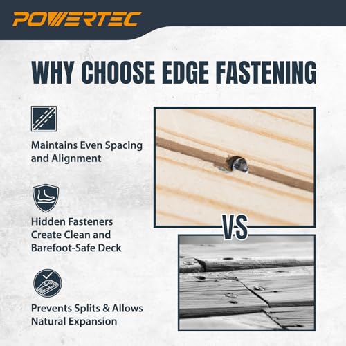 Image of POWERTEC Edge Deck Screw Jig Kit with T15 Torx Bit & 3 Board Spacing Options (1 /8 inch, 3 /16 inch, 7 /32 inch) - Hidden Fastener Tool for 3.5 inch to 6 inch Wood & Composite Decking, Fits #10 Screws (72184)