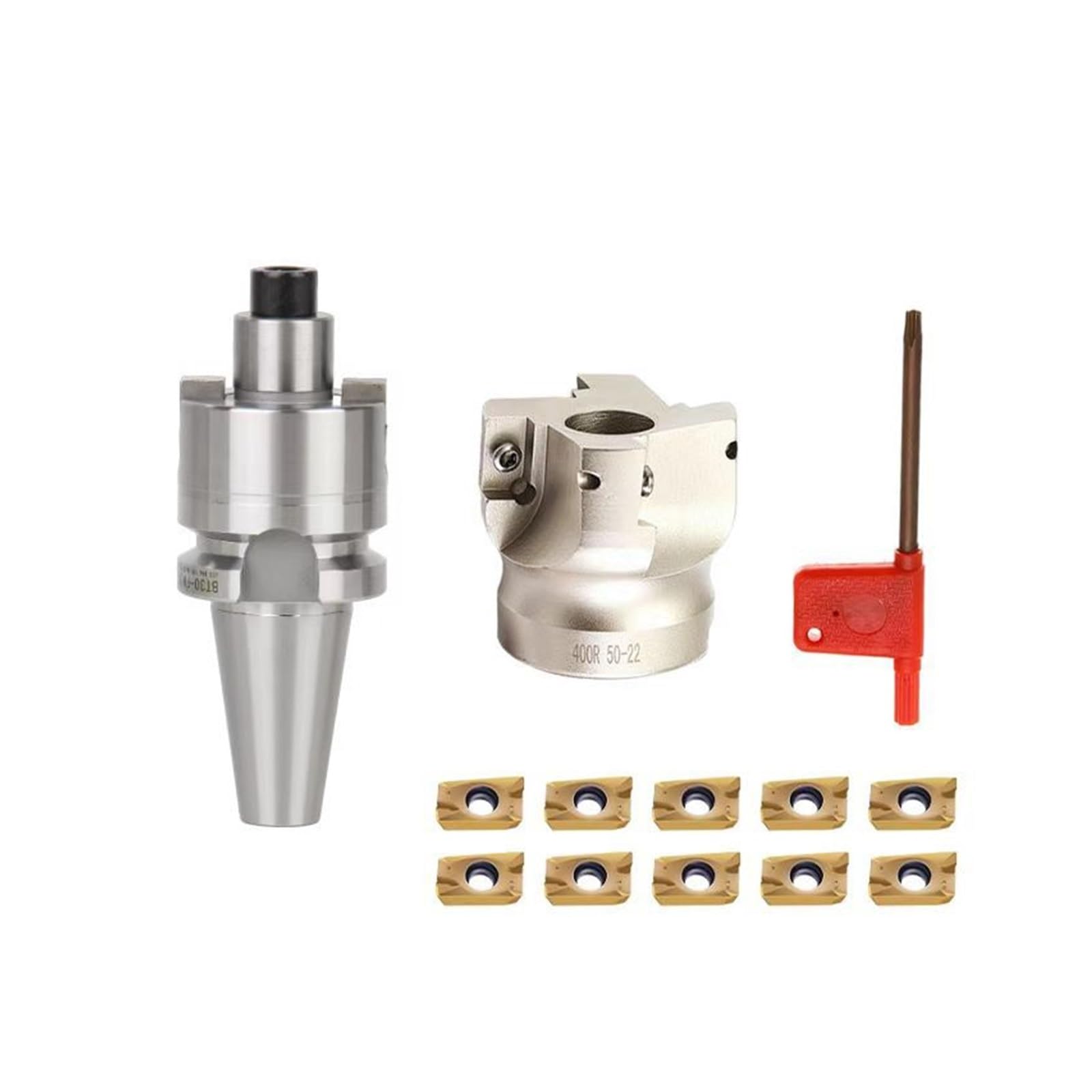 Kongmm A Lathe Tools Milling Cutter Bar Mtb3-Fmb22-M12 + 400R-50-22-4T Cutter Disc + 10Pcs Pmt1604 Cutter(Bt30-Fmb22+50-22-4T+10)