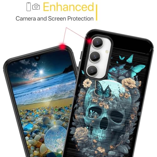 RUUHLJLET Designed for Samsung Galaxy S25 FE 6.7" 2025 Case,Brushed Texture Soft TPU Slim Fit Protective Phone Cover,Skulls Flowers - image 5
