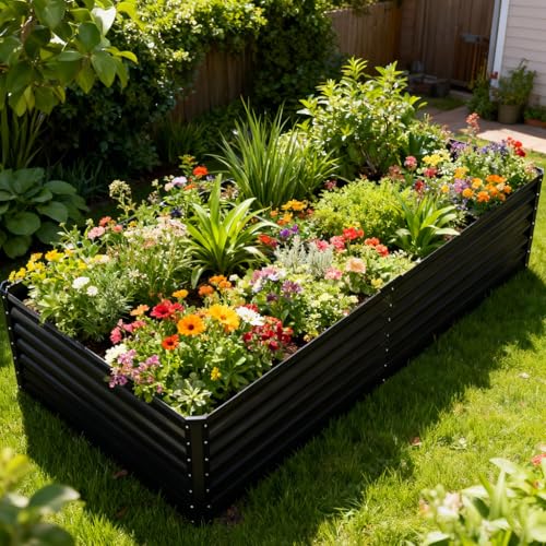 COMHOMA Raised Garden Bed 6x3x2ft Galvanized Metal Planter Box Kit for Outdoor Gardening Large Vegetable Flower Growing Beds with Gloves Tools Black