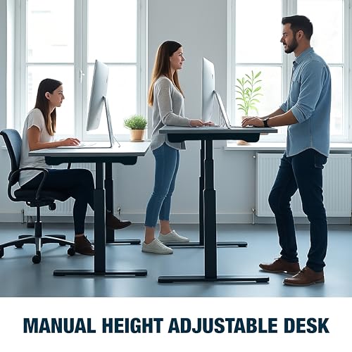 Image of Manual Height Adjustable Desk | 120x60 cm Grey Top, 18mm Thick | Black Frame | 60kg Capacity | Smooth Hand Crank | 2-Year Warranty | Sturdy Steel Frame | Ergonomic Home & Office Use