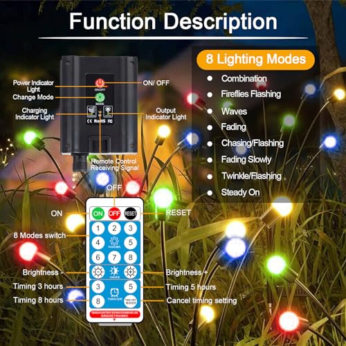 Micacorn Solar Garden Lights Christmas Lights Solar Firefly Lamp 6 Pack 8 Modes 48 LEDs Swaying Solar Firefly Lights Waterproof Decorative Lights with Remote for Wedding Pathway Christmas Decoration - Image 4