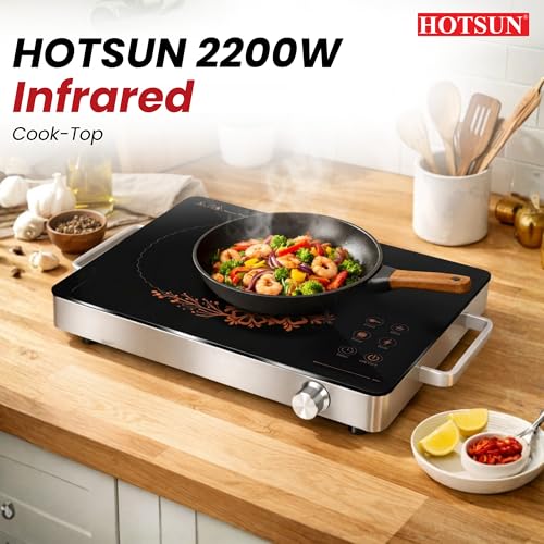 Image of HOTSUN Infrared Cooktop 2200W | Touch Control Panel | Timer & Boost Mode | Child Safety Lock | Fast & Even Heating | Compatible with Glass, Stainless Steel, Aluminium & Ceramic Flat Utensils