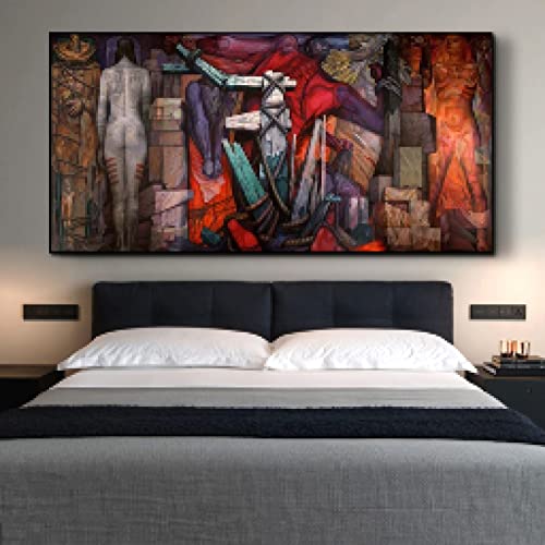 Toile moderne abstrait salon tableau grand format 90x180 cm pour decoration interieure coloree