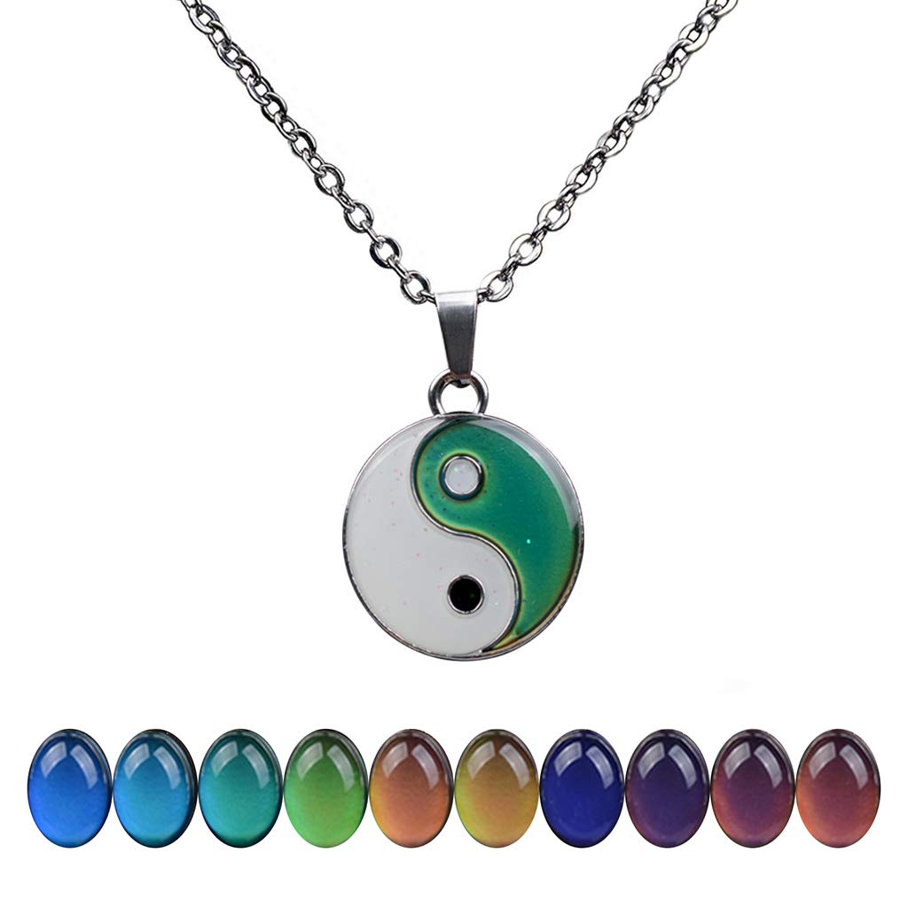 Temperature Sensing Color Changing Pendant Necklace with 19.29" Stainless Steel Rolo Chain