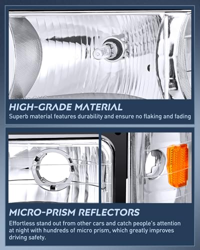 Image of Nilight Headlight Assembly Compatible with Chevy GMC 1988-1993 | For Chevrolet Silverado & Suburban 1988 1989 1990 1991 1992 1993 Chrome Housing Amber Reflector Headlights Replacement