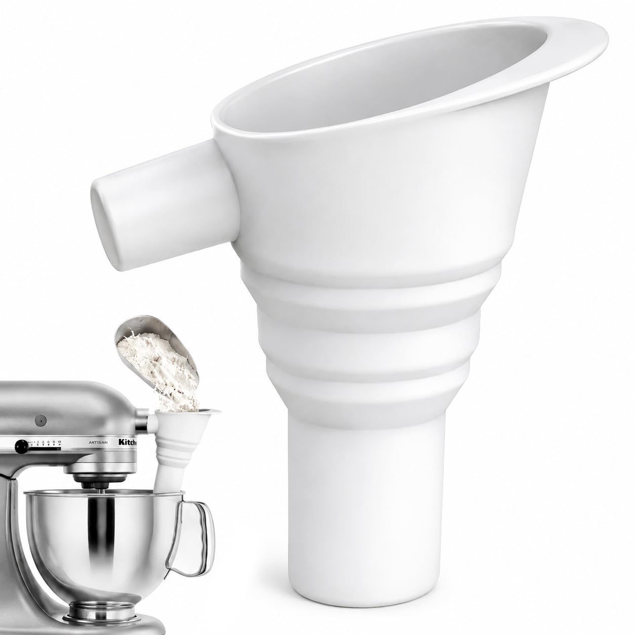 Flour Funnel for KitchenAid Mixer, White
