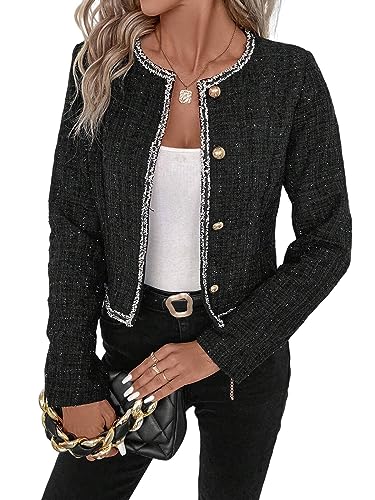 Cropped Blazer Jacket for Women 2023 Fall Black Crop Short Petite Fitted Knit Fashion Ladies Slim Blazers Cardigan Dress for Women Work Office Blazer Clothes Professional Business Jackets Black 0L