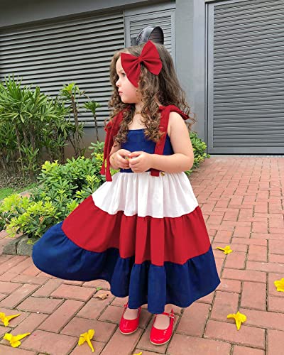MoZiKQin Toddler Little Baby Girl Dress Suspender Strap Color Block Dresses Princess Beach Summer Sundress with Headband3
