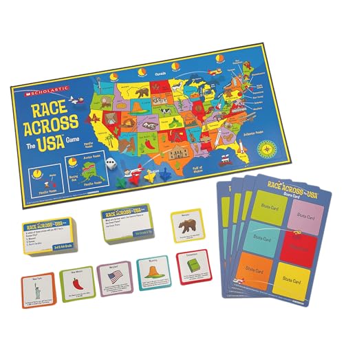 Image of University Games, Scholastic Race Across the USA Board Game , Geography Learning Game for Kids and Families, for 2 to 4 Players Ages 8 and Up