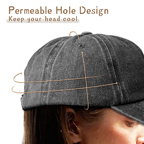 Womens Washed Distressed Ponytail Baseball Hats Adjustable Cotton Vintage Sun High Bun Ponycaps Caps For Women… #TOP5
