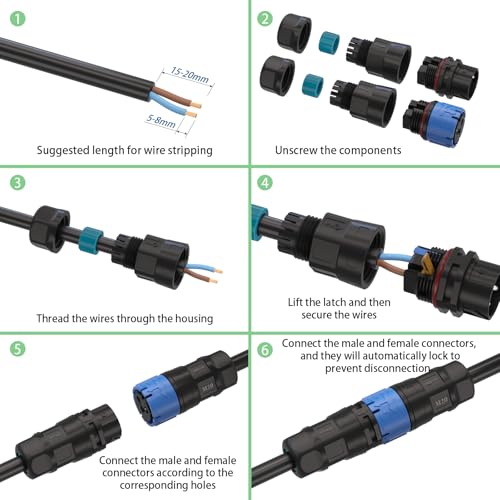 Connecteur étanche 2 broches pour câbles industriels et circuits électriques