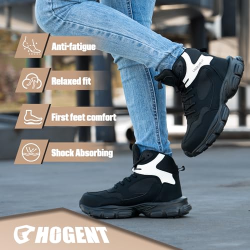 Image of Hogent Steel Toe Shoes for Women Men Wide Non Slip Composite Work Sneakers Indestructible Comfortable Safety Tennis Shoes Lightweight Breathable Construction Sneakers Puncture Proof Ergonomic Design