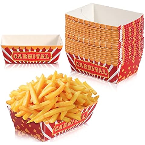 30 Pieces 0.66 lb Paper Food Trays Nacho Trays Paperboard Tray Hot Dog Trays Carnival Theme Party Supplies Paperboard Basket Ideal for Carnival Party Favors Treats Like Hot Dogs Popcorn Nachos Fairs Cover