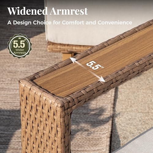 Image of MIXPATIO Patio Furniture Set with Swivel Chairs, 7 Piece Outdoor Wicker Sofa Couch Set, Yellow Rattan Deep Seating Conversation Sets with 10 inch Thick Cushions, Low Profile Deck Lawn Garden Furniture