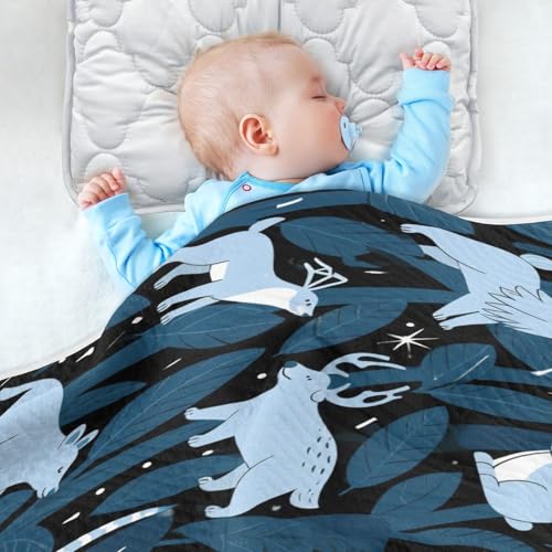 Custom Jungle Animal Dark Blue Black Small Blanket Cozy Custom Print Picture Baby Blanket with Name for Newborns, Infants, & Toddlers 30x40in mantitas para4