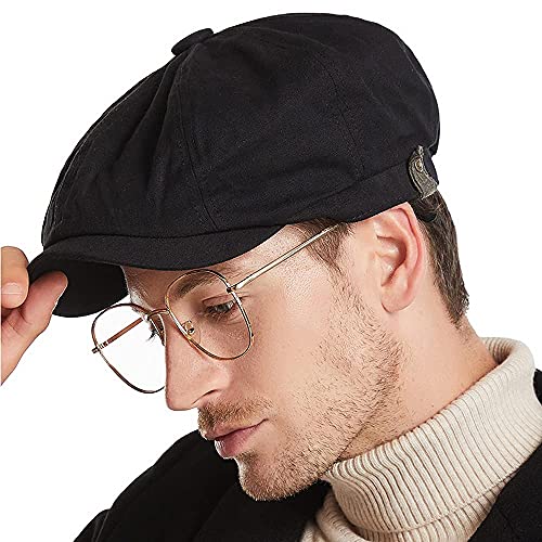 Croogo 8 Panels Herringbone Hat Ivy Cabbie Cap Classic Newsboy Driving Irish Golf Hat Duckbill Ascot Cap Sun Hats,Black-Bl42 #TOP2