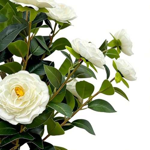 Fleurs artificielles camélia réaliste pour balcons ombragés et sols difficiles - 8