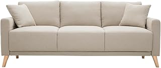 Sofá de 3 plazas en tejido beige y madera clara MUNIK