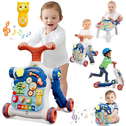 Image of HYES Upgraded 5 in 1 Baby Walker and Activity Center for Baby Boy, Learning to Walk, Sit to Stand, Early Learning Push Toys for Infant 6-12 Months, Walking Toys Christmas Gift for Toddler Boys, Blue