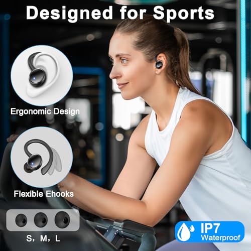 Image of Wireless Earbuds, Bluetooth 5.4 Headphones Sport, 75H Deep Bass Sound Over Ear Buds with 4 ENC Noise Cancelling Mic, Dual LED Display, IP7 Waterproof Earphones with Earhook for Workout /Running /Gym