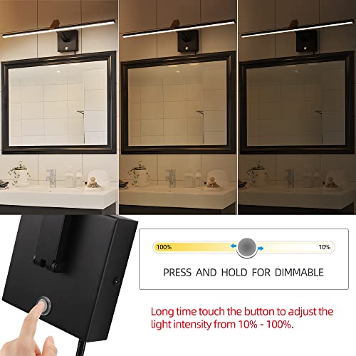 Image of MantoLite LED Dimmable Bathroom Mirror Vanity Light Fixture 24inch 14W Cabinet Picture Wall Lights, Indoor Lightings Wall Sconce with Adjustable Arm Bedside Reading Lamp, Plug in Display Lamps Black
