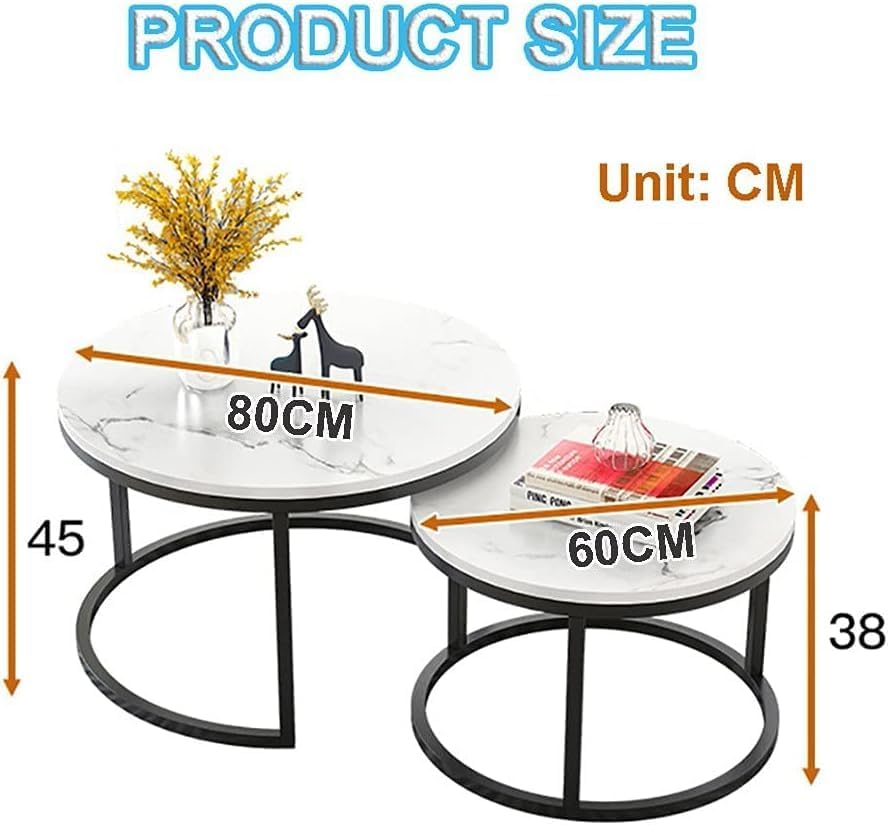 Vista 2 de Mesa de Centro Round Coffee Table Set of 2 wFaux Marble Top Modern Side End Table Gold Metal Frame Corner Nesting Cocktail Table for Living Room