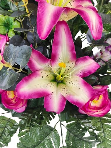 Fleurs artificielles cimetière tombe église grand centre de table fuchsia DRW - 3