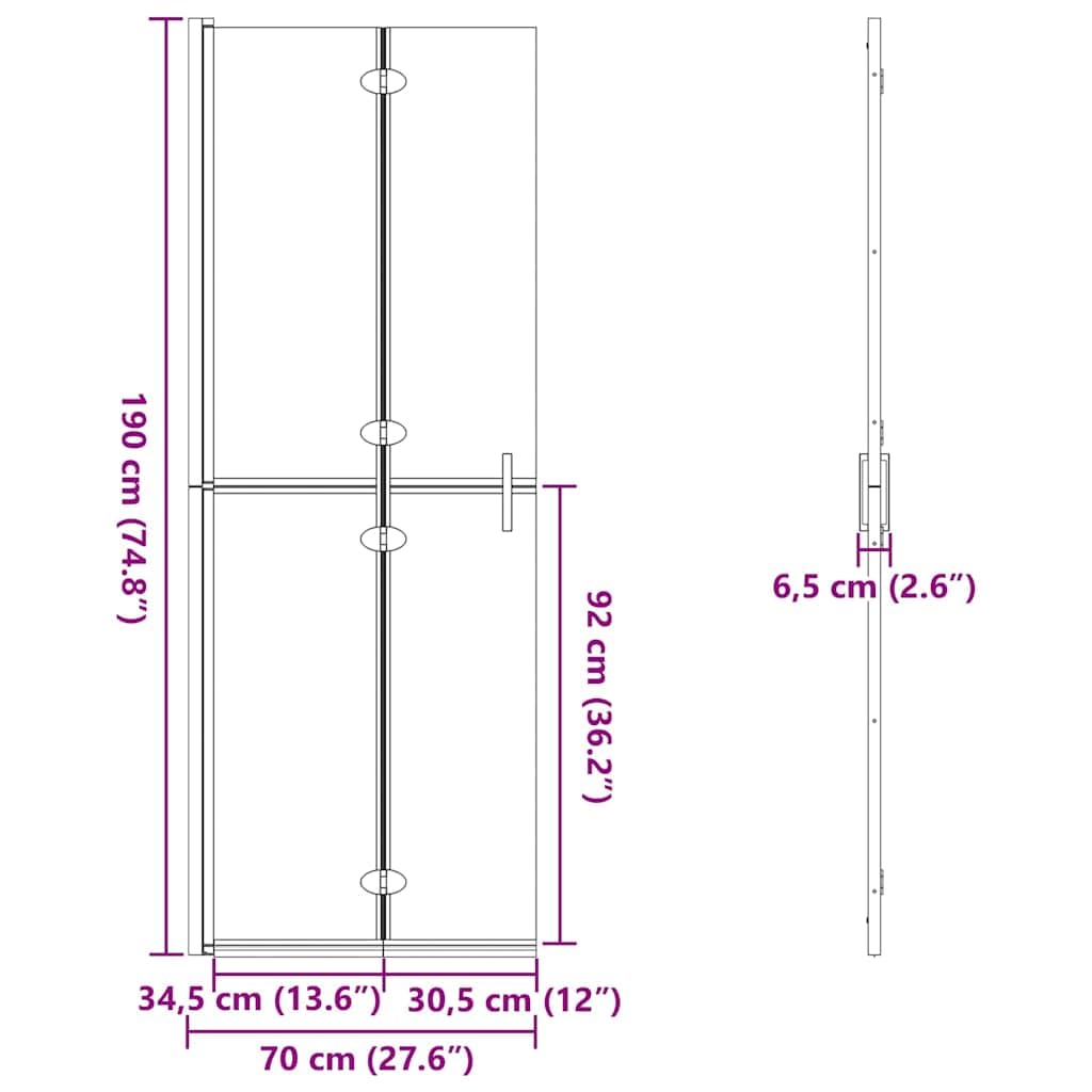 Parete doccia Walk-In Gold in alluminio e vetro di sicurezza monolastra 70x6,5x190 cm pieghevole per bagno con paraspruzzi e moderno divisorio