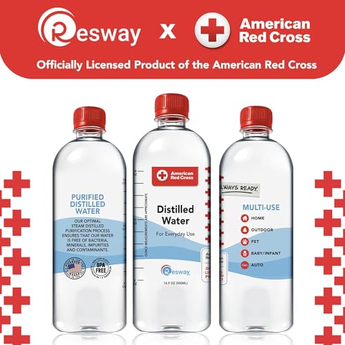 Image of Resway American Red Cross Purified Distilled Water Bottles for Baby Formula, Humidifiers, Aquarium Care & General Multi-Use, Travel Size Distilled Bottled Water, For Everyday Use 16.9 oz (24 Pack)